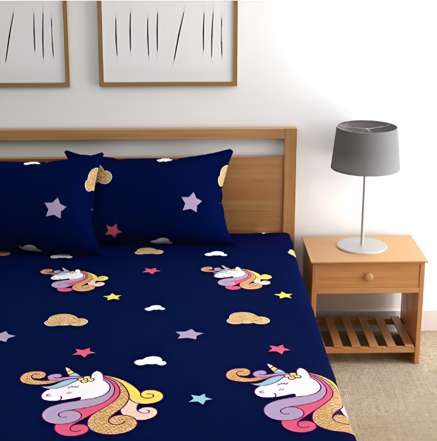 220 TC Kids Cartoon Cotton All Round Elastic Fitted Bedsheet with 2 Pillow Covers (72X78X Upto 10 Inches) & 360 Degree Elasticated