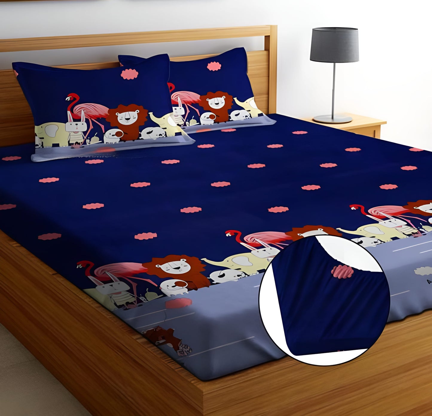ANIMAL CARNIVAL 220 TC Fitted Floral Bedsheet Multicolor with 2 Pillow Covers (72X78X Upto 10 Inches) & 360 Degree Elasticated