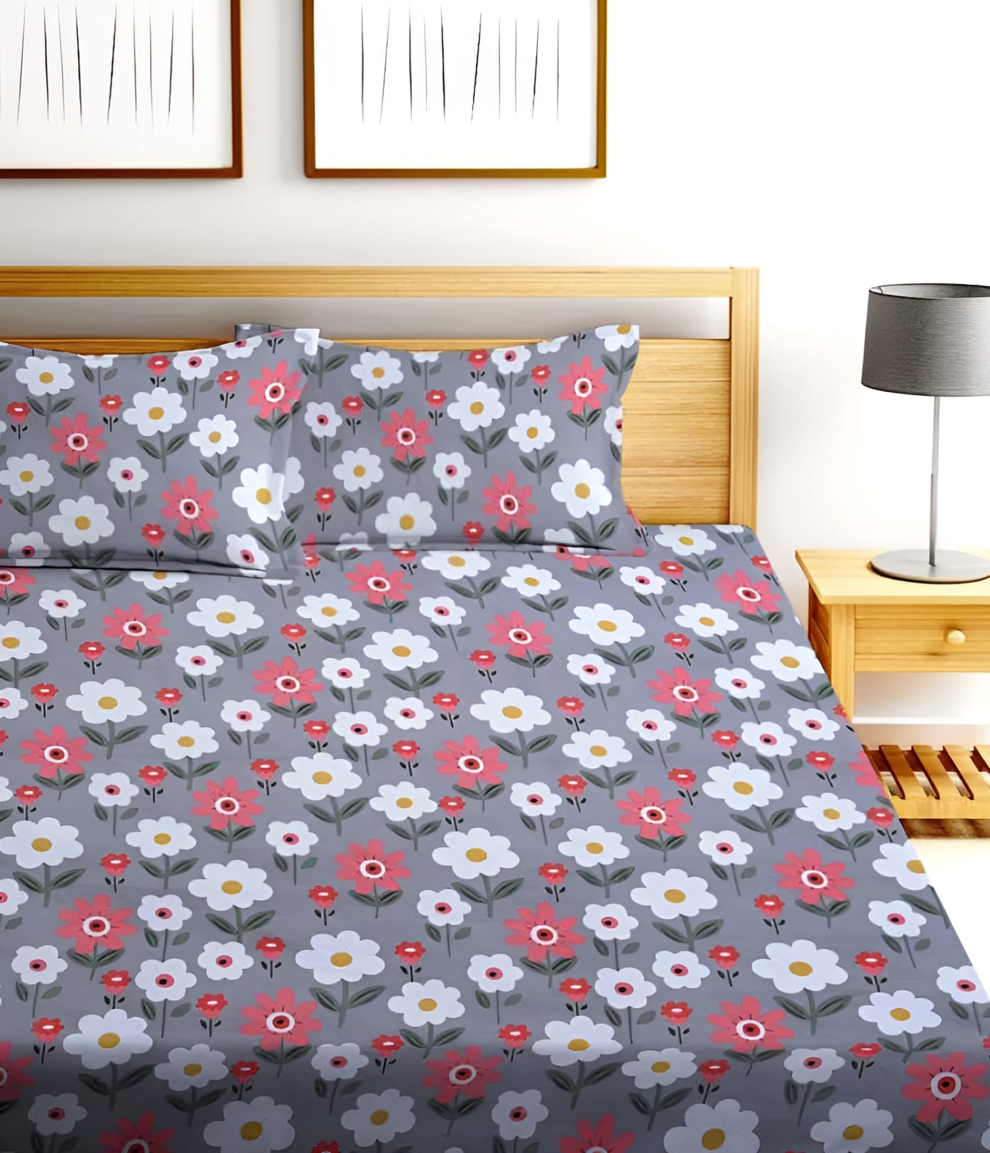MULTI FLORAL 220 TC Fitted Elastic Bedsheet With Two Pillow Covers (72X78X Upto 10 Inches) & 360 Degree Elasticated
