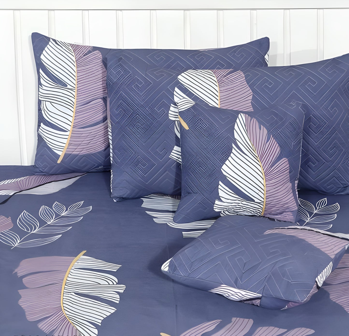 Premium 5-Piece Cotton Bedding Set: Includes 1 Flat Bedsheet, 2 Quilted Zipped Pillow Covers, 2 Quilted Cushion Covers, and 2 Cushion Fillers