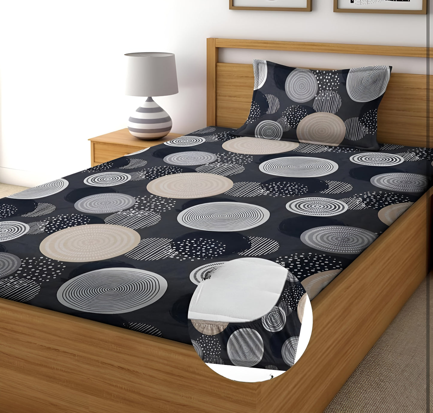 220 TC Grey Single Bed Fitted Bedsheet Having Size 36X72 (Fits Upto 8 Inches Of Mattress)