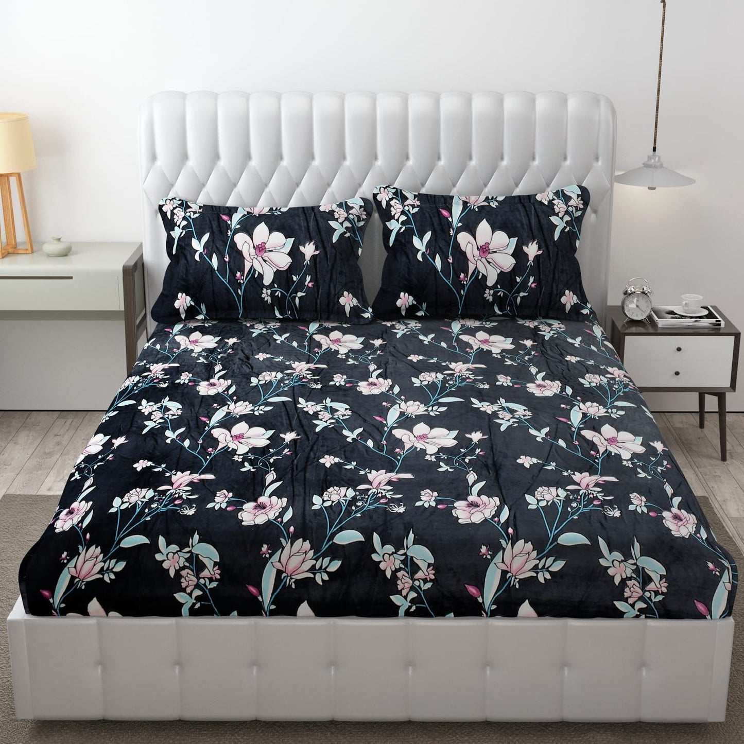 PREMIUM 500 TC HEAVY FLANNEL WARM FITTED BEDSHEET WITH ELASTIC AND Floral design