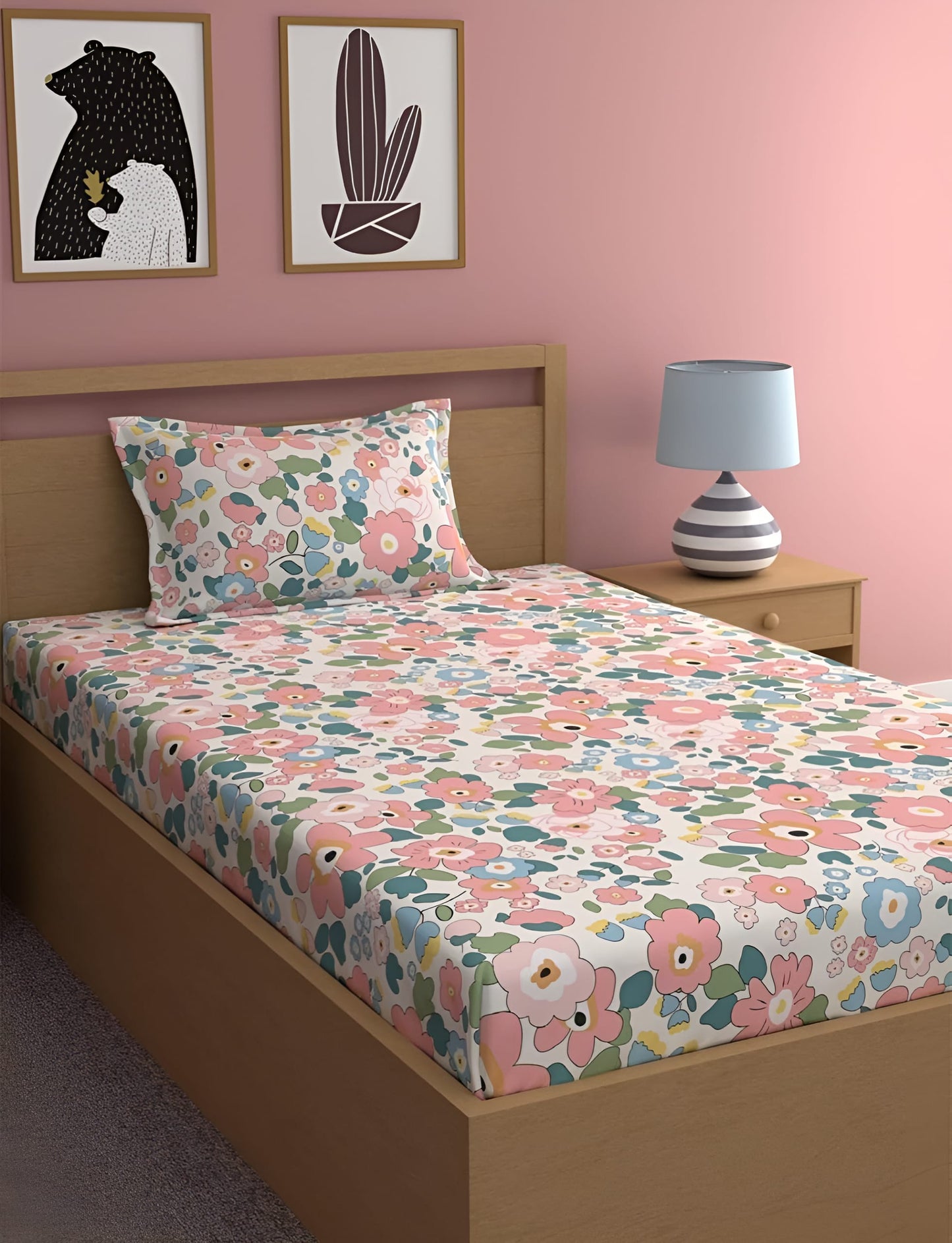 220 TC Multicolor Single Bed Fitted Bedsheet Having Size 36X72 (Fits Upto 8 Inches Of Mattress)