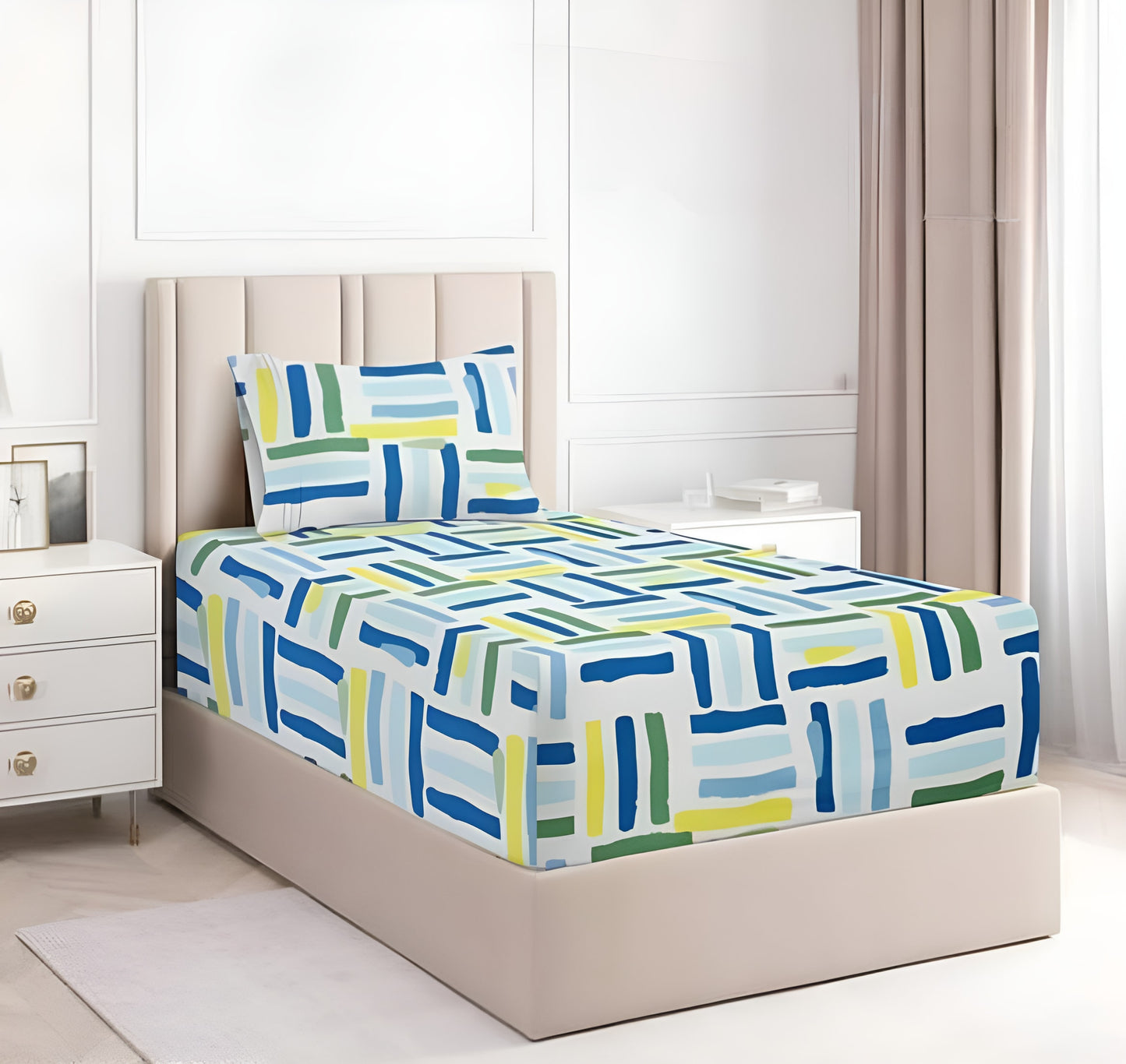 220 TC Multicolor Single Bed Fitted Bedsheet Having Size 36X72 (Fits Upto 8 Inches Of Mattress)