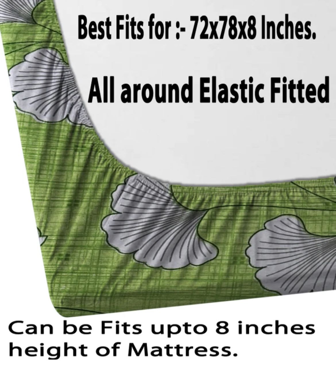 GREEN PETALS Elastic Fitted Bedsheets with 2 Pillow Covers (72X78X Upto 10 Inches) & 360 Degree Elasticated