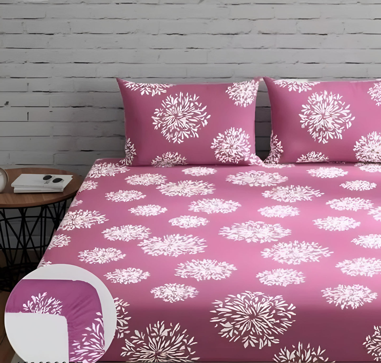 PINK DAMASS Premium King Size Fitted Elastic Bedsheet With Two Pillow Covers (72X78X Upto 10 Inches) & 360 Degree Elasticated