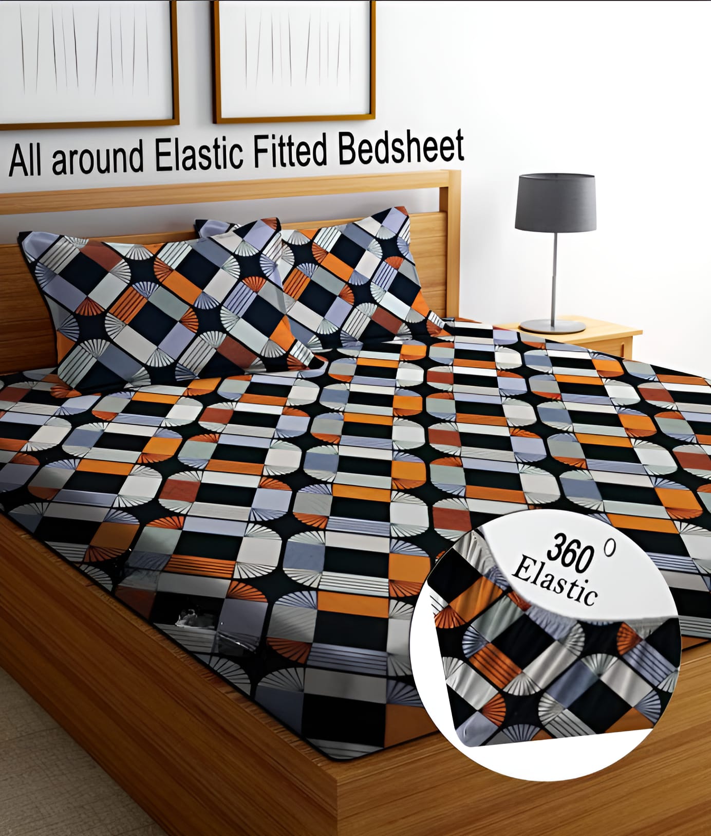 SQUARE BOX Premium Fitted Elastic Bedsheet With Two Pillow Covers (72X78X Upto 10 Inches) & 360 Degree Elasticated | BS