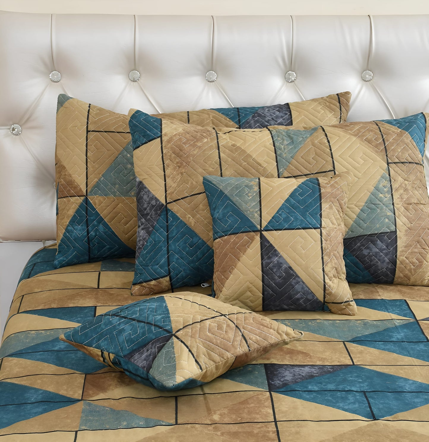 Premium 5-Piece Cotton Bedding Set: Includes 1 Flat Bedsheet, 2 Quilted Zipped Pillow Covers, 2 Quilted Cushion Covers, and 2 Cushion Fillers