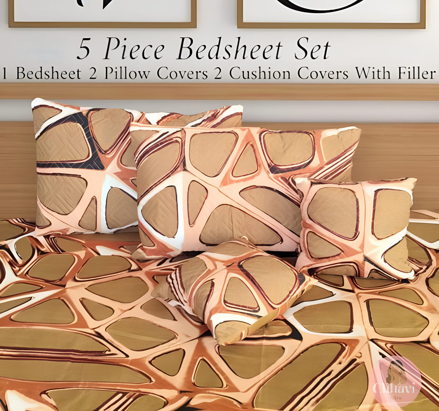 Premium 5-Piece Cotton Bedding Set: Includes 1 Flat Bedsheet, 2 Quilted Zipped Pillow Covers, 2 Quilted Cushion Covers, and 2 Cushion Fillers