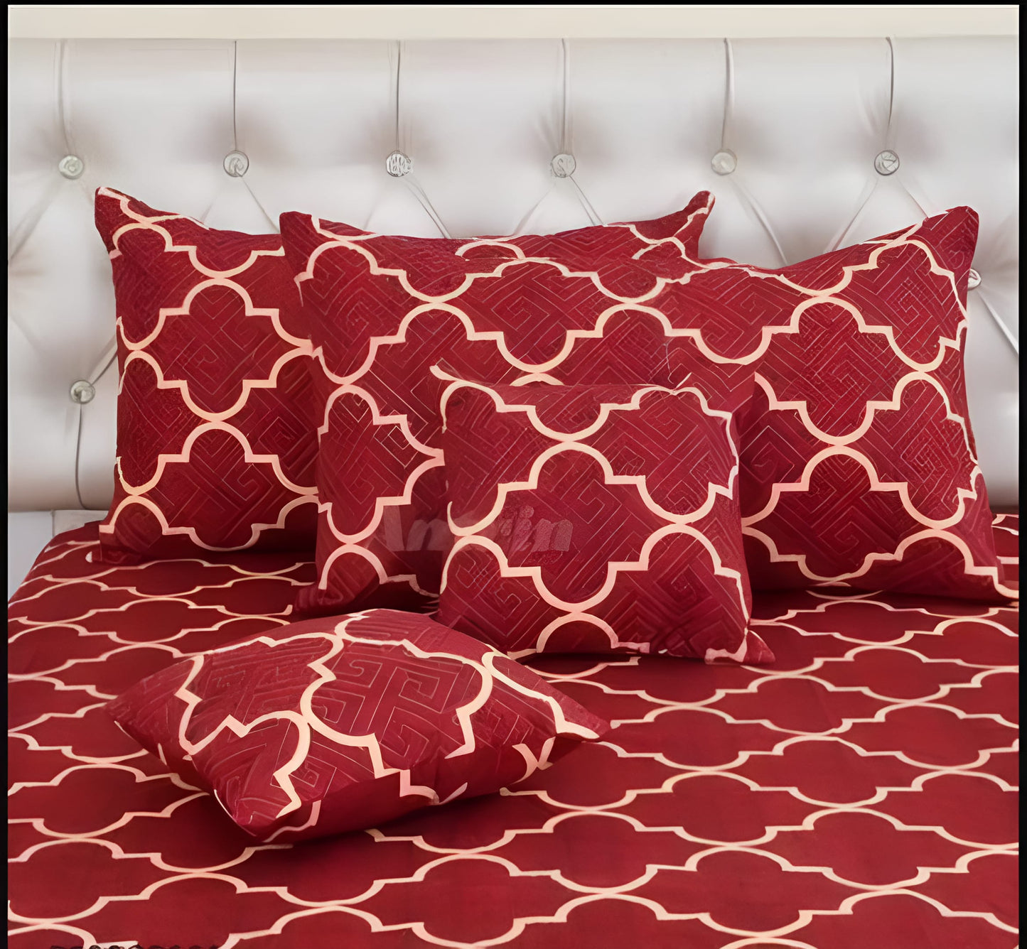 Premium 5-Piece Cotton Bedding Set: Includes 1 Flat Bedsheet, 2 Quilted Zipped Pillow Covers, 2 Quilted Cushion Covers, and 2 Cushion Fillers