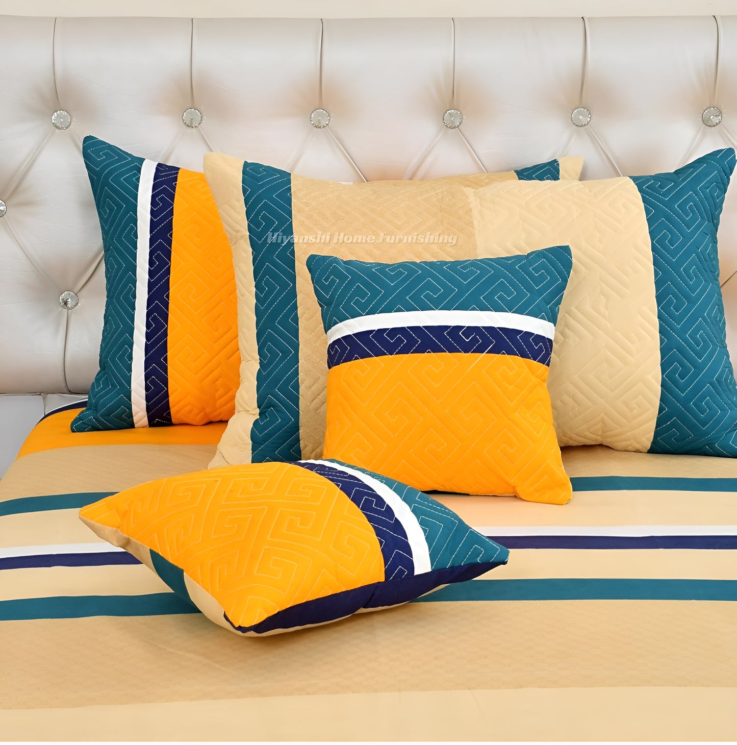 Premium 5-Piece Cotton Bedding Set: Includes 1 Flat Bedsheet, 2 Quilted Zipped Pillow Covers, 2 Quilted Cushion Covers, and 2 Cushion Fillers