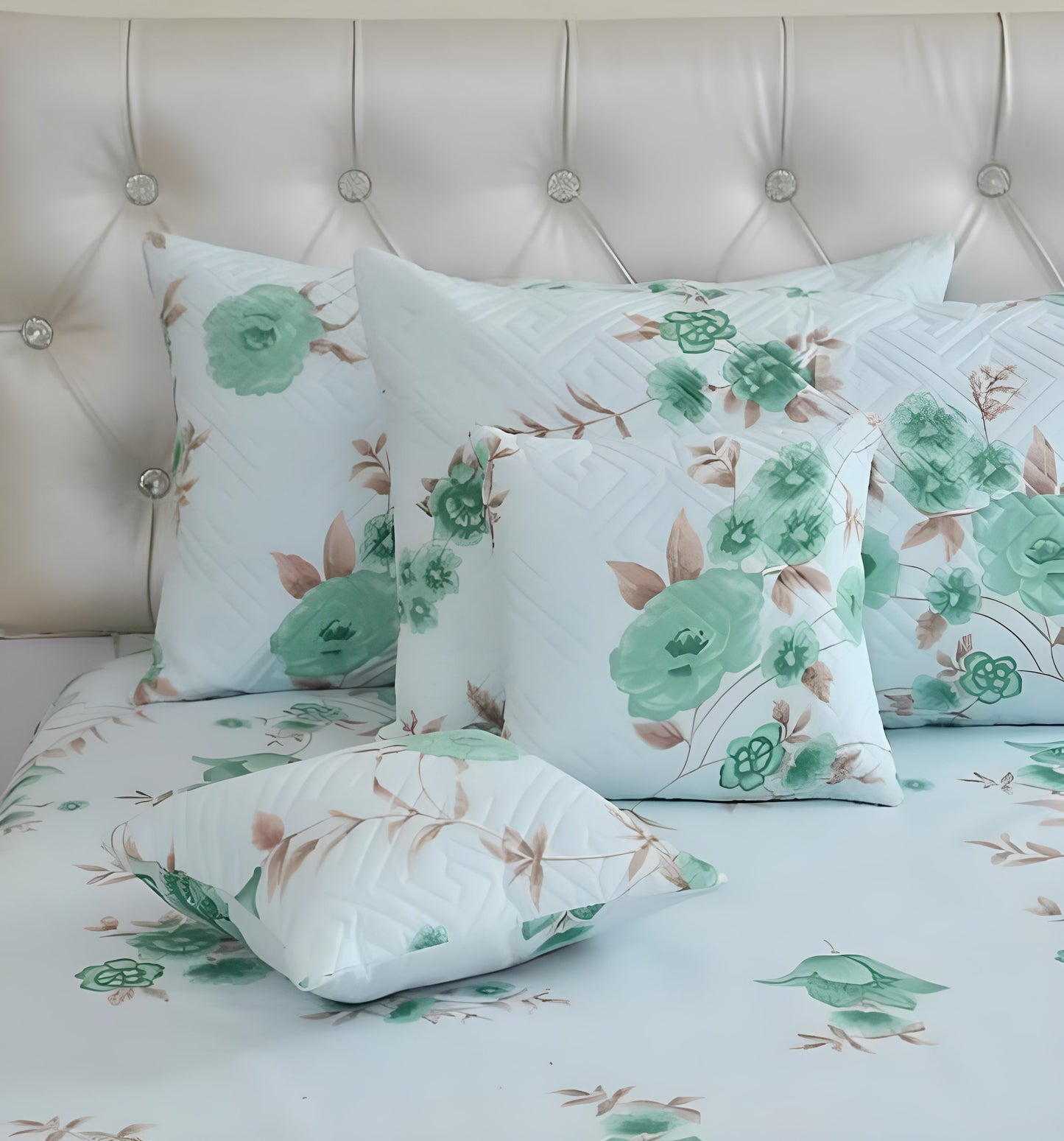 Premium 5-Piece Cotton Bedding Set: Includes 1 Flat Bedsheet, 2 Quilted Zipped Pillow Covers, 2 Quilted Cushion Covers, and 2 Cushion Fillers
