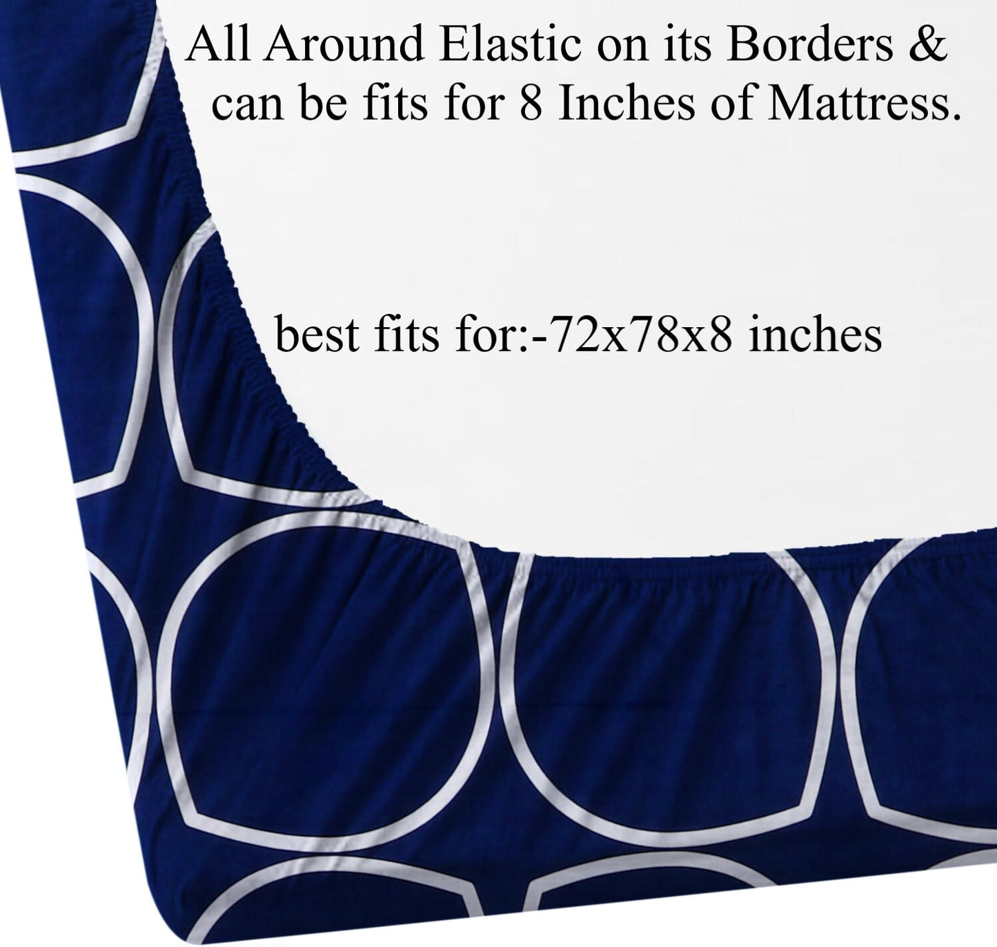 NAVY BLUE CIRCLE Premium Double Bedsheet With 2 Pillow Covers (72X78X Upto 10 Inches) & 360 Degree Elasticated