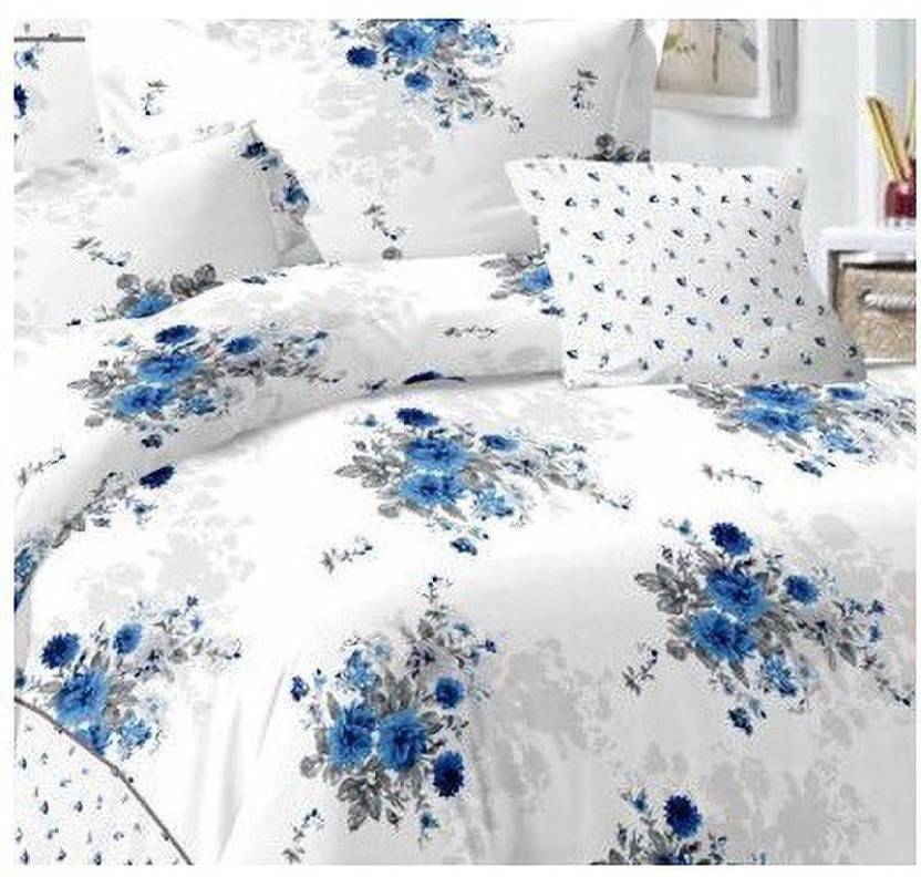 White base Premium Fitted Floral Bedsheet Multicolor with 2 Pillow Covers (72X78X Upto 10 Inches) & 360 Degree Elasticated | BS