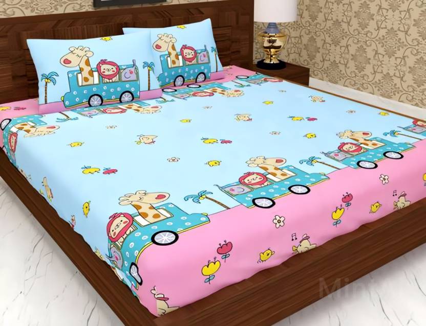 PINK GIRAFFEE Premium Fitted Floral Bedsheet Multicolor with 2 Pillow Covers (72X78X Upto 10 Inches) & 360 Degree Elasticated