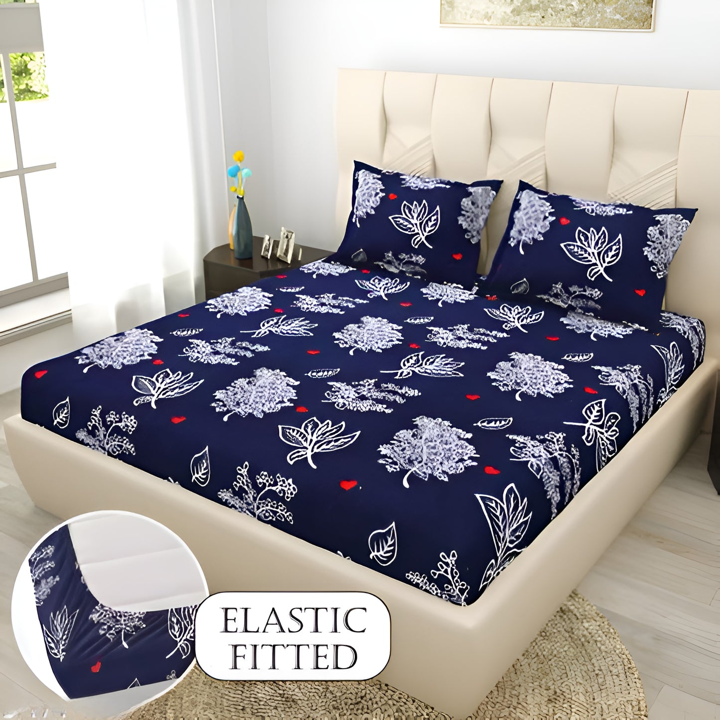 ELEGANT Premium Fitted Elastic Bedsheet With Two Pillow Covers (72X78X Upto 10 Inches) & 360 Degree Elasticated