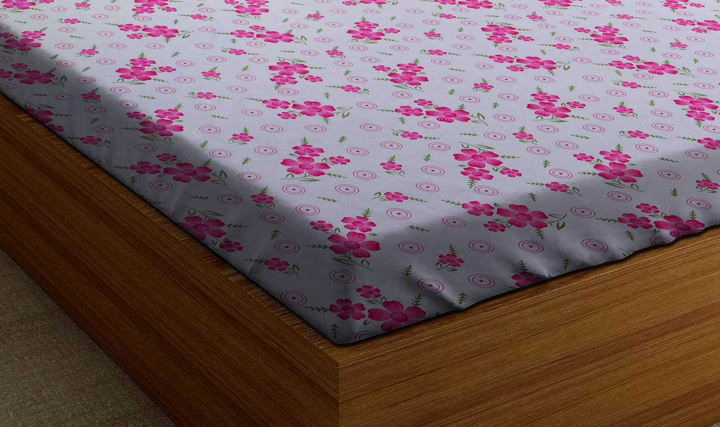 WHITE PREMIUM Cotton Bedsheet For Double Bed With 2 Pillow Cover (72X78X Upto 10 Inches) & 360 Degree Elasticated