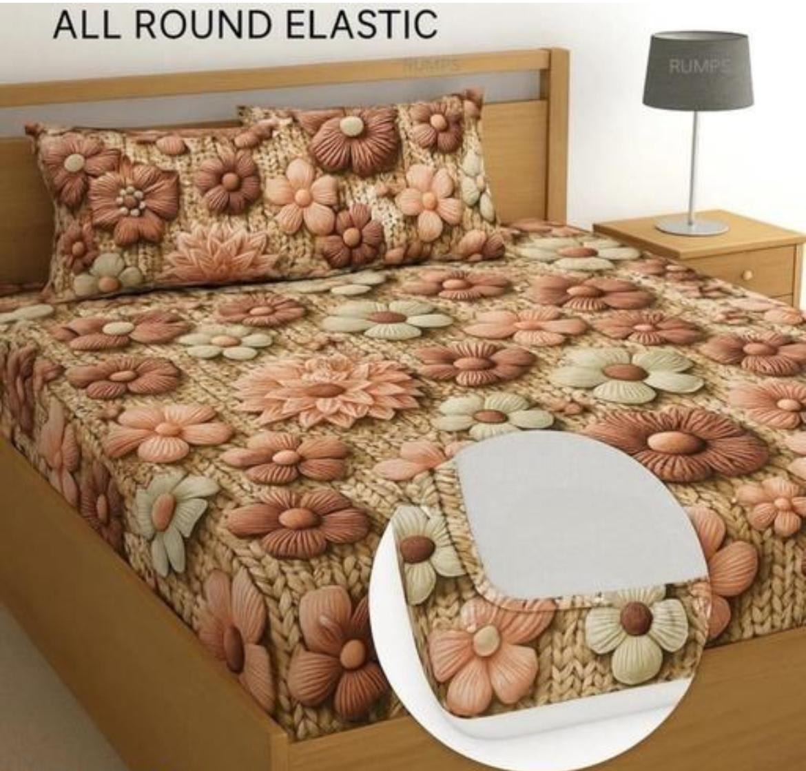 7D SUNFLOWER Premium King Size Fitted Elastic Bedsheet With Two Pillow Covers (72X78X Up to 10 Inches) & 360 Degree Elasticated