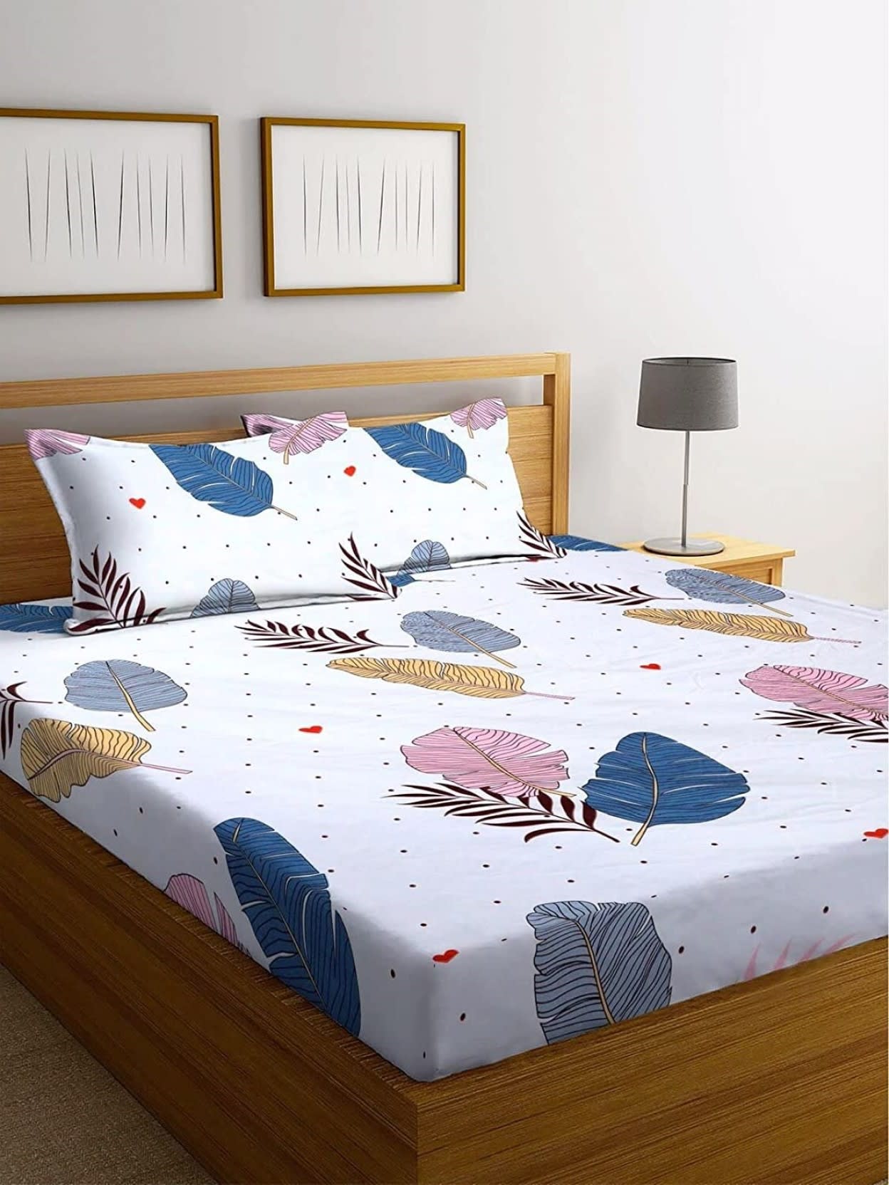 220 TC Floral Fitted Elastic Bedsheet With Two Pillow Covers (72X78X Upto 10 Inches) & 360 Degree Elasticated