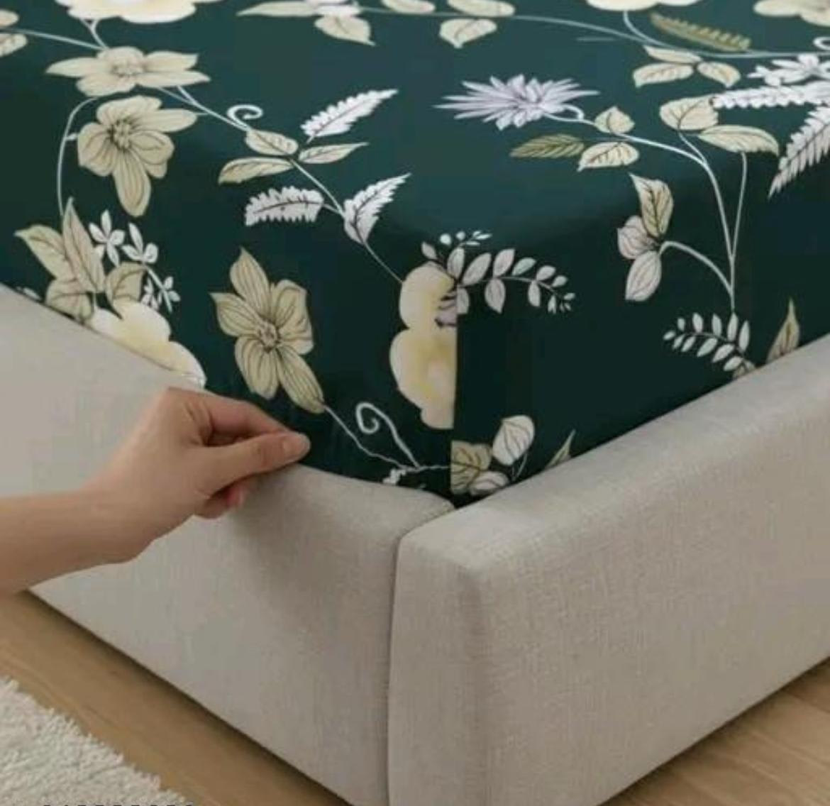 NEW GREEN Premium King Size Fitted Elastic Bedsheet With Two Pillow Covers (72X78X Upto 10 Inches) & 360 Degree Elasticated