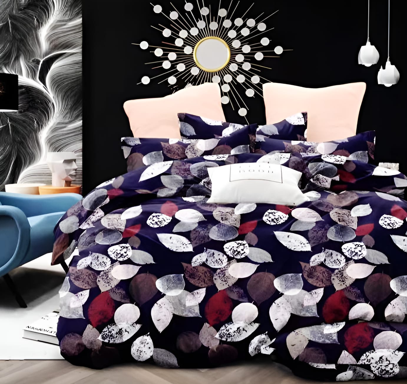 BLACK LEAFS Premium Fitted Elastic Bedsheet With Two Pillow Covers (72X78X Upto 10 Inches) & 360 Degree Elasticated