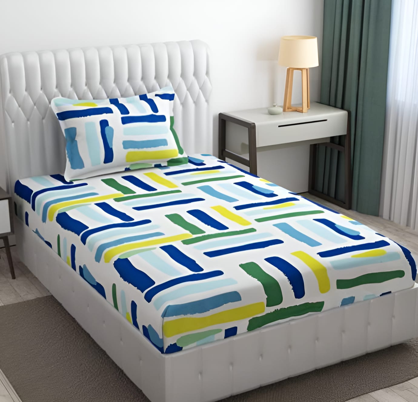 220 TC White Base Design Single Bed Fitted Bedsheet Having Size 36X72 (Fits Upto 8 Inches Of Mattress)