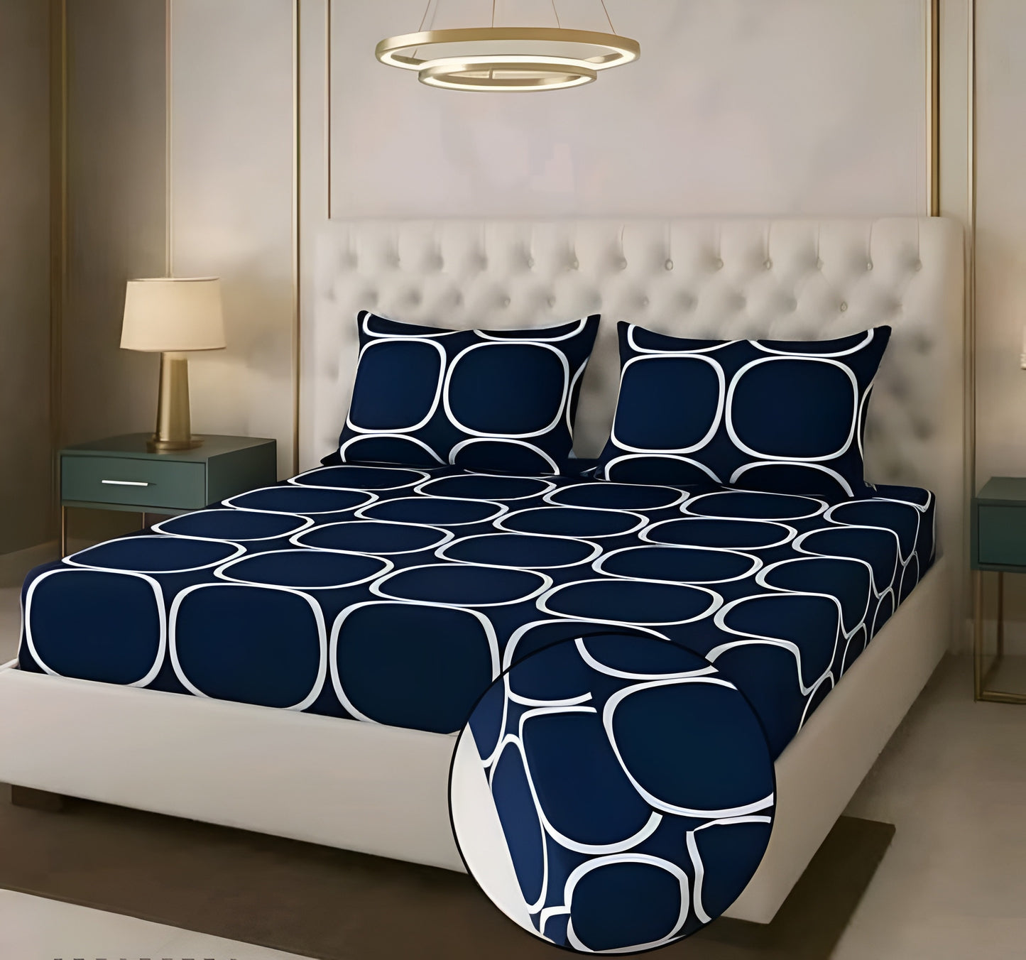BLUE AUDIS Elastic Fitted Bedsheets with 2 Pillow Covers (72X78X Up to 10 Inches) & 360 Degree Elasticated