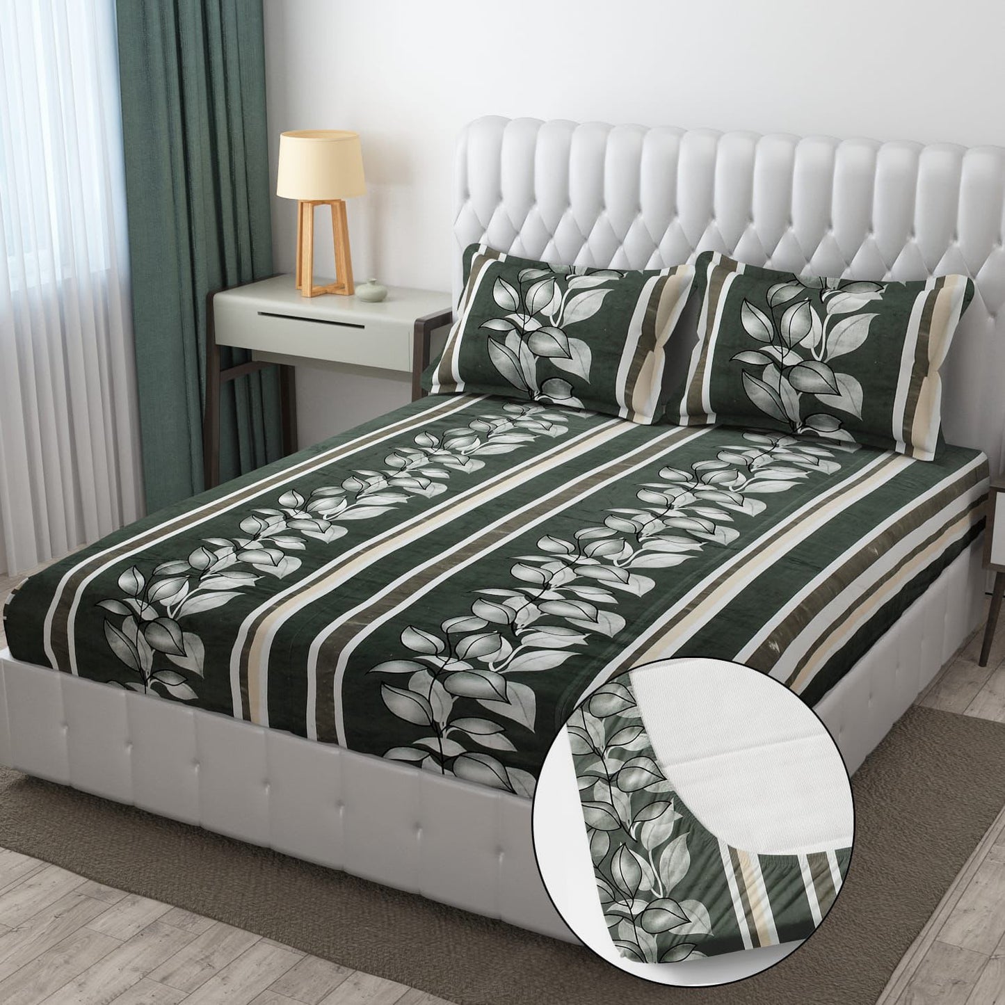 PREMIUM 500 TC HEAVY FLANNEL WARM FITTED BEDSHEET WITH ELASTIC AND Floral design