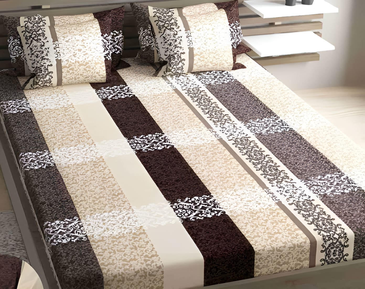 C&B 220 TC Cotton All Round Elastic Fitted Bedsheet (72X78X Upto 10 Inches) & 360 Degree Elasticated