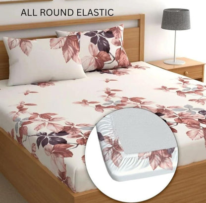 Premium Double Bedsheet With 2 Pillow Covers (72X78X Upto 10 Inches) & 360 Degree Elasticated