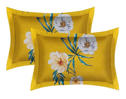 YELLOW FLORAL Premium  Fitted Bedsheet with 2 Pillow Covers (72X78X Upto 10 Inches) & 360 Degree Elasticated