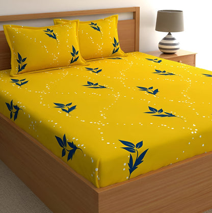 Elegant Print 220 TC  Fitted Floral Print Bedsheet Multicolor with 2 Pillow Covers (72X78X Upto 10 Inches) & 360 Degree Elasticated