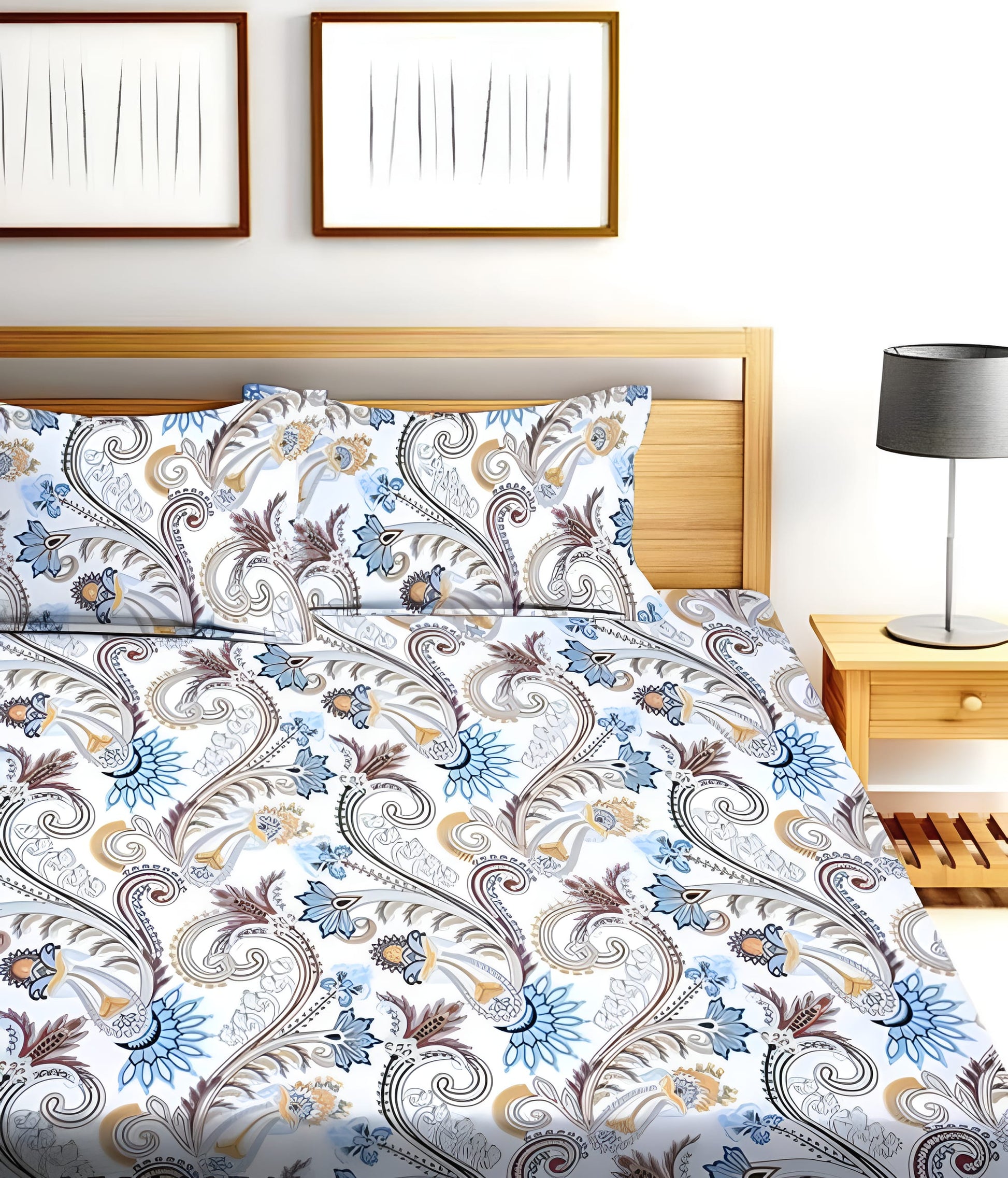 WHITE MAHARAJA 220 TC Cotton All Round Elastic Fitted Bedsheet with  2 Pillow Covers  (72X78X Upto 10 Inches) & 360 Degree Elasticated