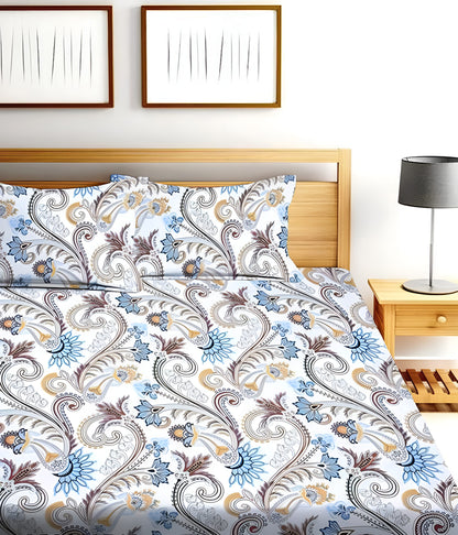 WHITE MAHARAJA 220 TC Cotton All Round Elastic Fitted Bedsheet with  2 Pillow Covers  (72X78X Upto 10 Inches) & 360 Degree Elasticated