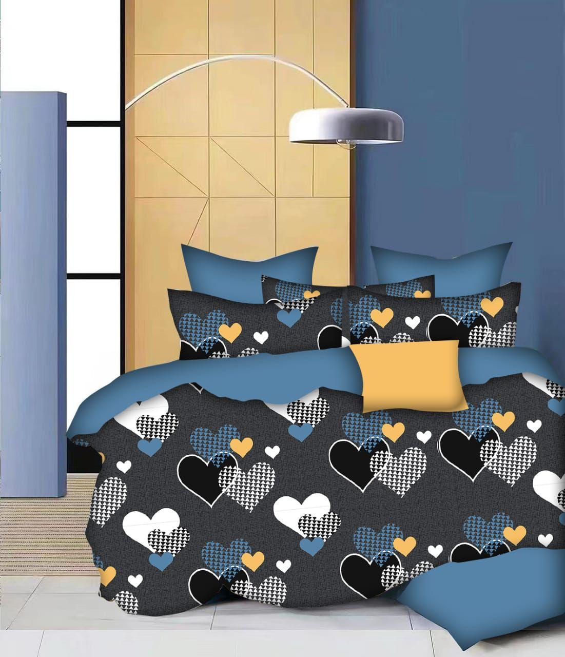 CUTE HEARTS 220 TC Cotton All Round Elastic Fitted Bedsheet with  2 Pillow Covers  (72X78X Upto 10 Inches) & 360 Degree Elasticated