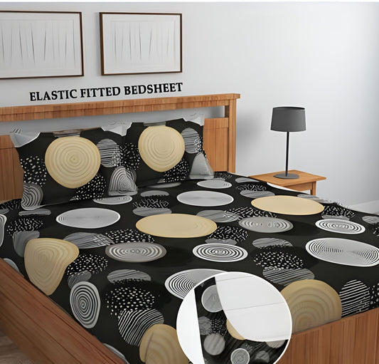 220 TC Cotton All Round Elastic Fitted Bedsheet with  2 Pillow Covers  (72X78X Upto 10 Inches) & 360 Degree Elasticated
