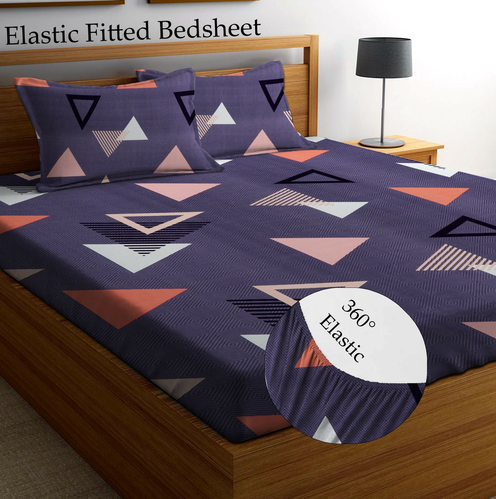ANGLED 220 TC Cotton All Round Elastic Fitted Bedsheet with  2 Pillow Covers  (72X78X Upto 10 Inches) & 360 Degree Elasticated | BS