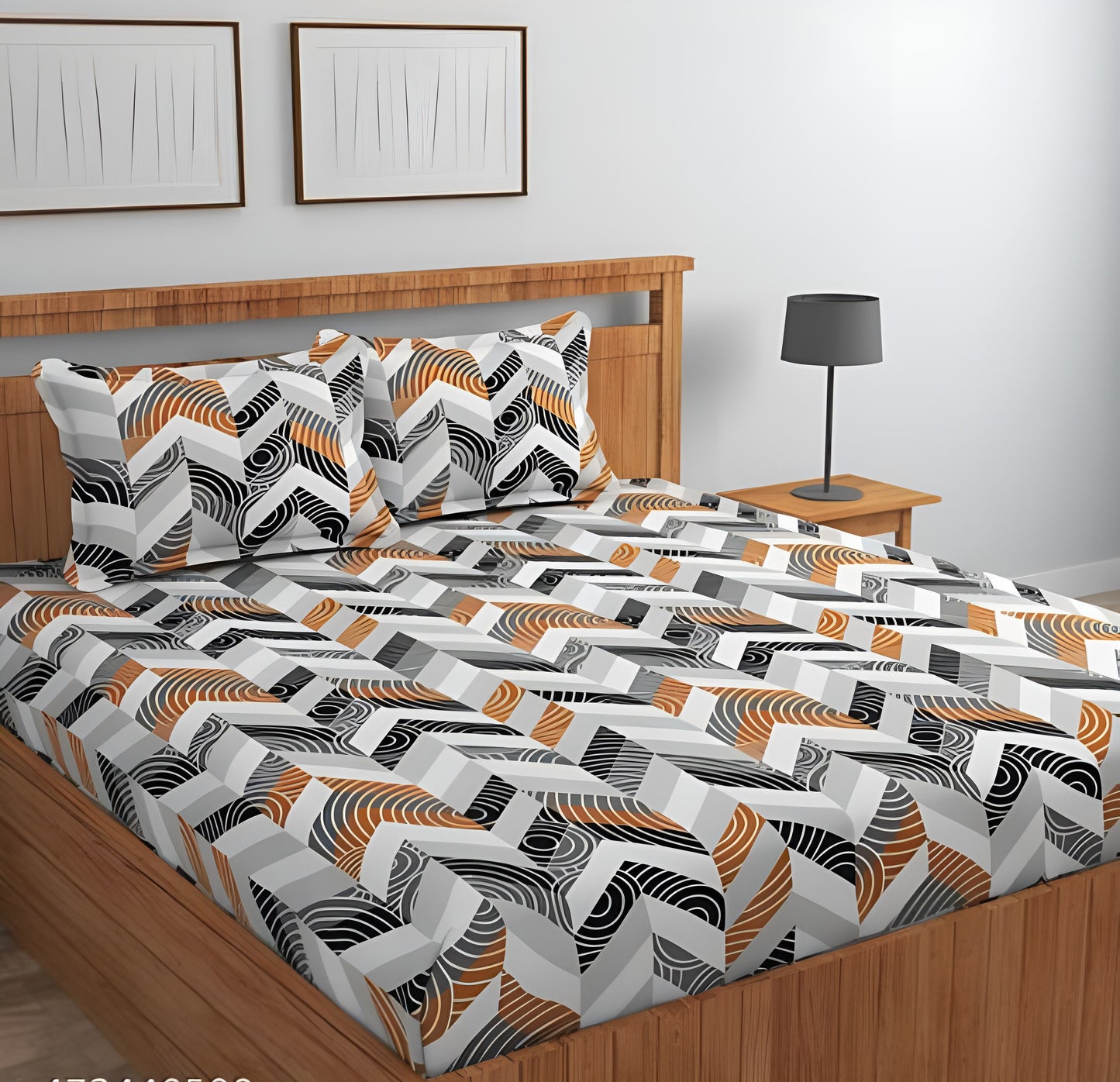 HYPNOTIZE DESIGN 220 TC Cotton All Round Elastic Fitted Bedsheet with  2 Pillow Covers  (72X78X Upto 10 Inches) & 360 Degree Elasticated
