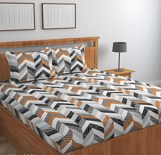 HYPNOTIZE DESIGN 220 TC Cotton All Round Elastic Fitted Bedsheet with  2 Pillow Covers  (72X78X Upto 10 Inches) & 360 Degree Elasticated