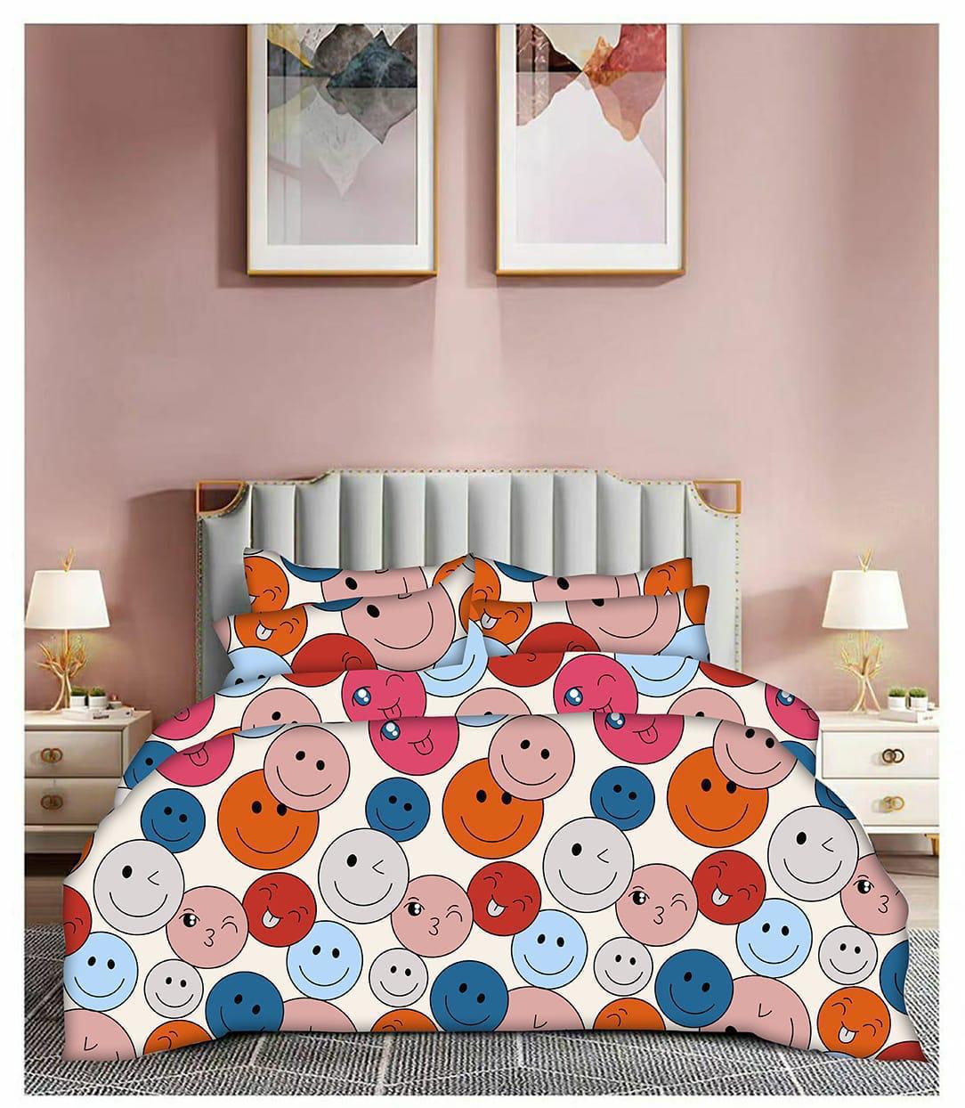 SMILEY 220 TC Cotton All Round Elastic Fitted Bedsheet with  2 Pillow Covers  (72X78X Upto 10 Inches) & 360 Degree Elasticated | BS