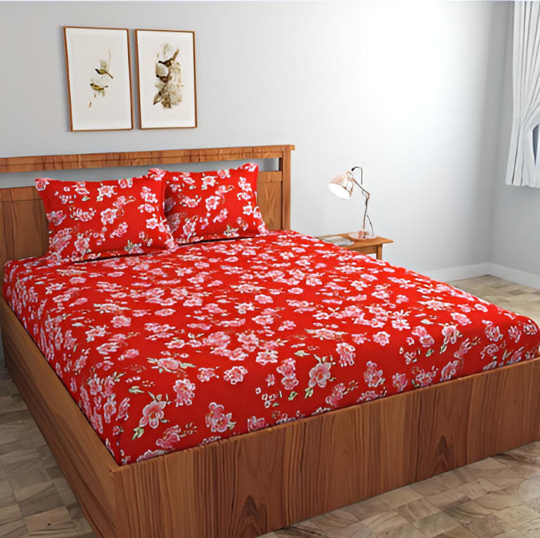 RED ROSE 220 TC Double Bedsheet With 2 Pillow Covers (72X78X Upto 10 Inches) & 360 Degree Elasticated