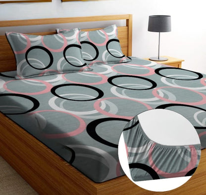 GREY ROUND 220 TC Double Bedsheet With 2 Pillow Covers  (72X78X Upto 10 Inches) & 360 Degree Elasticated | BS