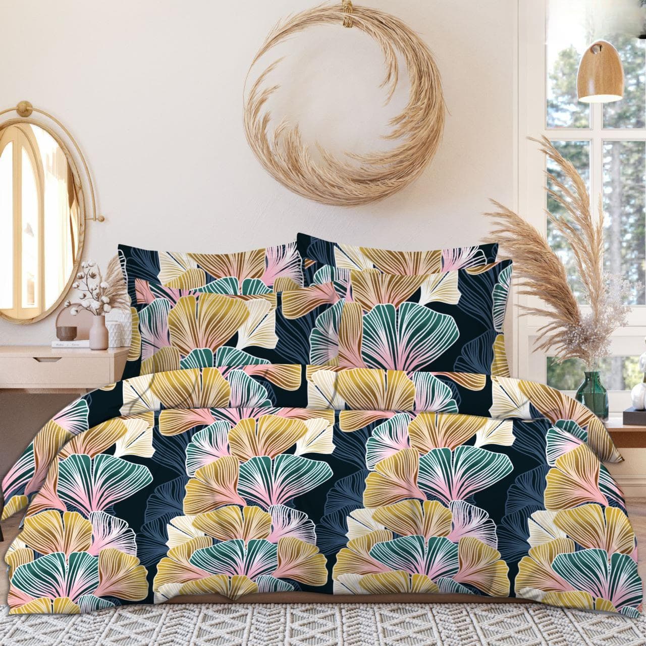 KOLI-FLORAL 220 TC Double Bedsheet With 2 Pillow Covers  (72X78X Upto 10 Inches) & 360 Degree Elasticated | BS