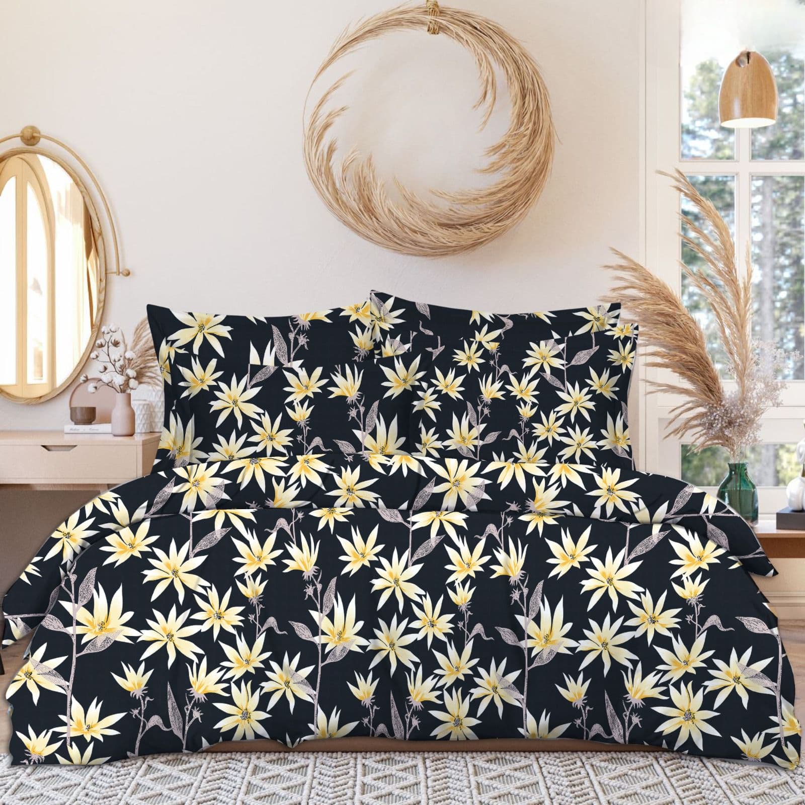 RISING STAR 220 TC Fitted Bedsheet with 2 Pillow Covers (72X78X Upto 10 Inches) & 360 Degree Elasticated