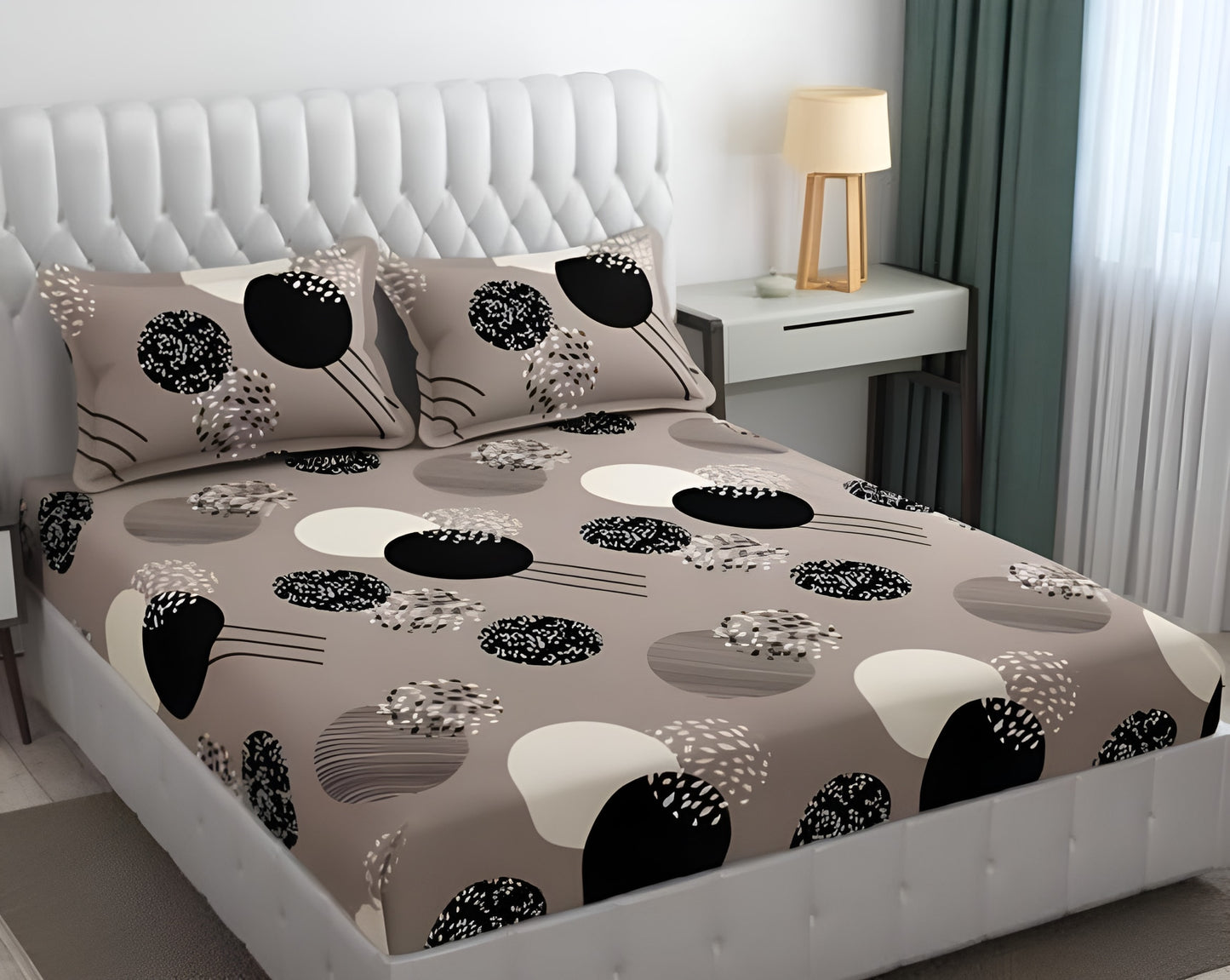 Holes design 220 TC Fitted Bedsheet with 2 Pillow Covers (72X78X Upto 10 Inches) & 360 Degree Elasticated