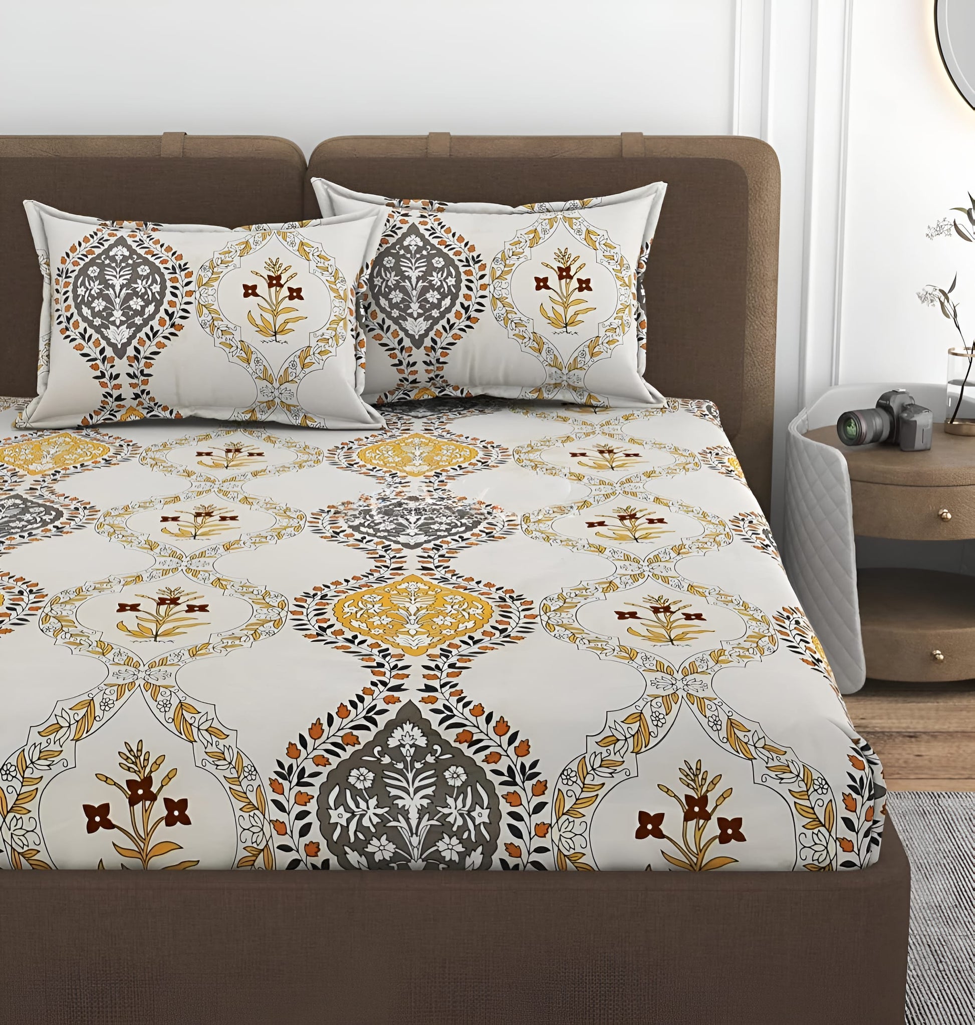 ELEGANT 220 TC Fitted Bedsheet with 2 Pillow Covers (72X78X Upto 10 Inches) & 360 Degree Elasticated