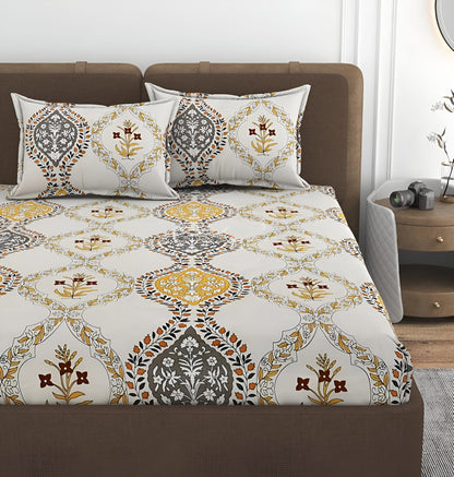 ELEGANT 220 TC Fitted Bedsheet with 2 Pillow Covers (72X78X Upto 10 Inches) & 360 Degree Elasticated