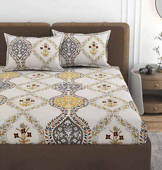 ELEGANT 220 TC Fitted Bedsheet with 2 Pillow Covers (72X78X Upto 10 Inches) & 360 Degree Elasticated