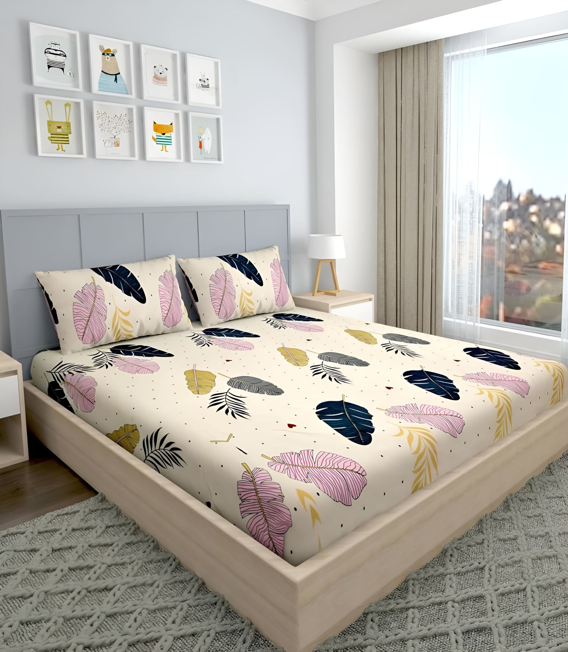 220 TC Fitted Bedsheet with 2 Pillow Covers (72X78X Upto 10 Inches) & 360 Degree Elasticated