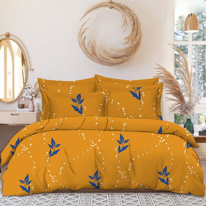 YELLOW PRINTED 220 TC Cotton  All Round Elastic Fitted Bedsheet with 2 Pillow Covers (72X78X Upto 10 Inches) & 360 Degree Elasticated
